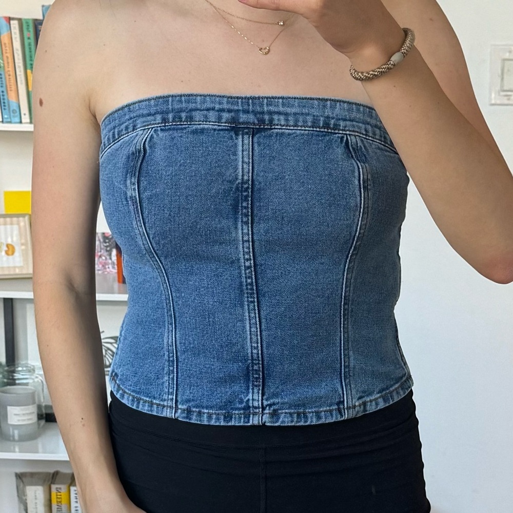 Abercrombie & Fitch Strapless Denim Corset Top
